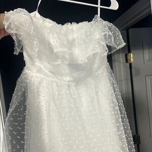 Lulu's White Babydoll Midi Dress with Flutter Cap Sleeves